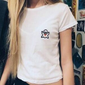 Brandy Melville White Tee with Snapchat Ghost Embroidery